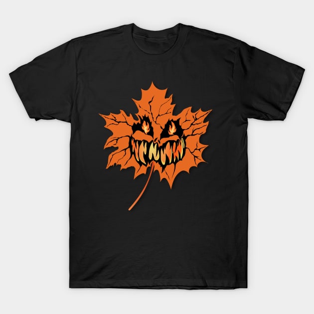 Scary Pumpkin Leaf T-Shirt by lidijaarts